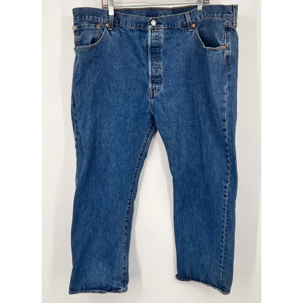 Levis 501 Original Fit Button Fly Blue Denim Jeans‎ Mens 46x30 Medium Wash